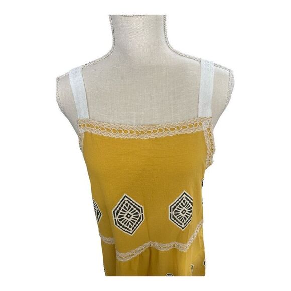 Misslook Maxi Boho Yellow Shift Dress Size M Southwestern Lace Trim Sleeveless - Picture 5 of 12